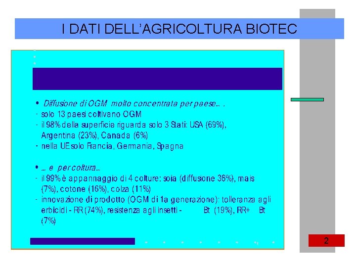 I DATI DELL’AGRICOLTURA BIOTEC 2 