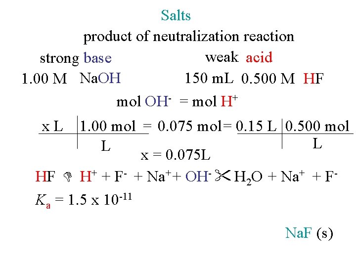 Salts product of neutralization reaction weak acid strong base 150 m. L 0. 500