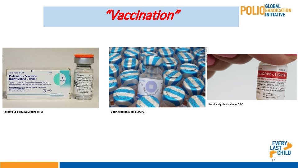 “Vaccination” Novel oral polio vaccine (n. OPV) Inactivated poliovirus vaccine (IPV) Sabin Oral polio