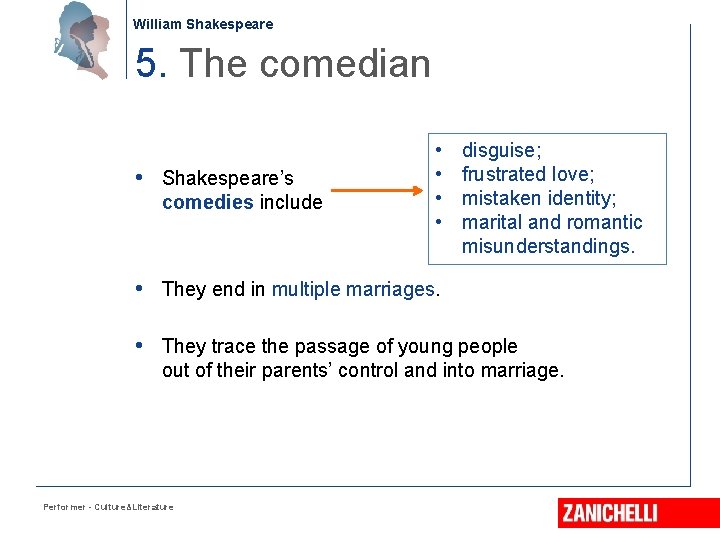 William Shakespeare 5. The comedian • Shakespeare’s comedies include • • disguise; frustrated love;
