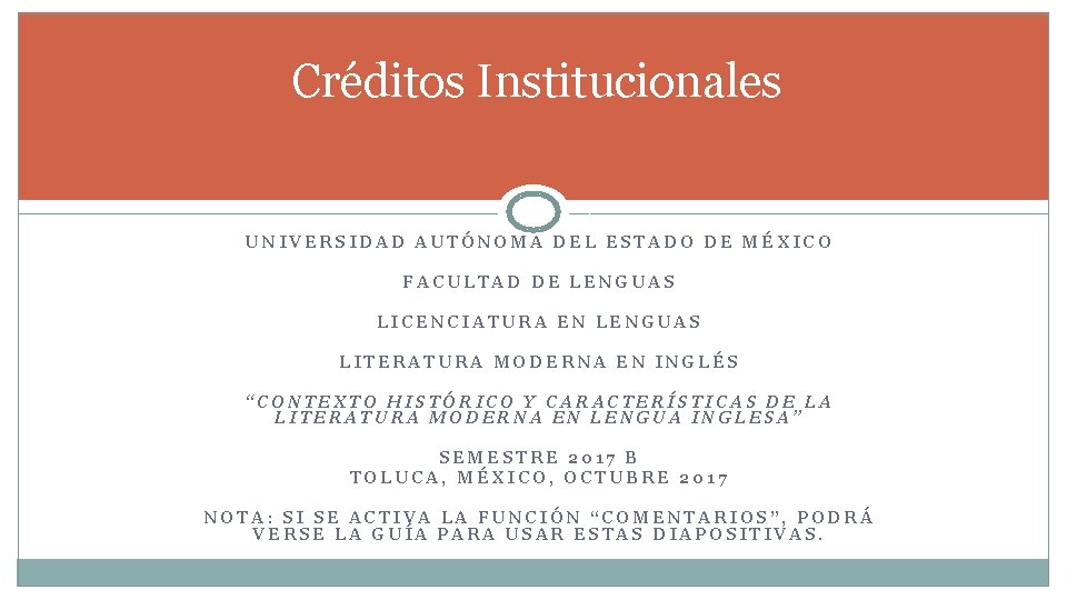 Créditos Institucionales UNIVERSIDAD AUTÓNOMA DEL ESTADO DE MÉXICO FACULTAD DE LENGUAS LICENCIATURA EN LENGUAS