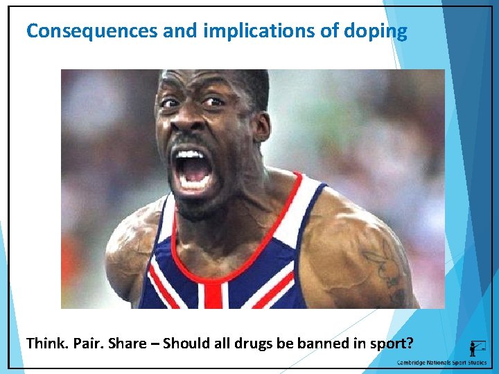 Consequences and implications of doping Think. Pair. Share – Should all drugs be banned