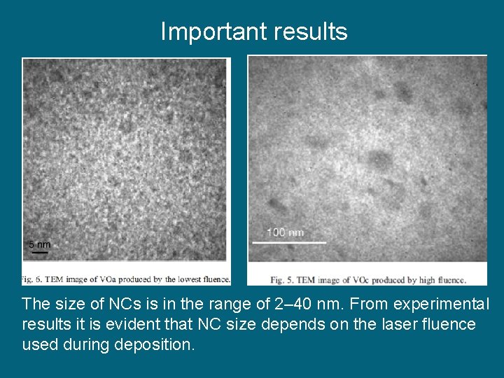 Important results The size of NCs is in the range of 2– 40 nm.