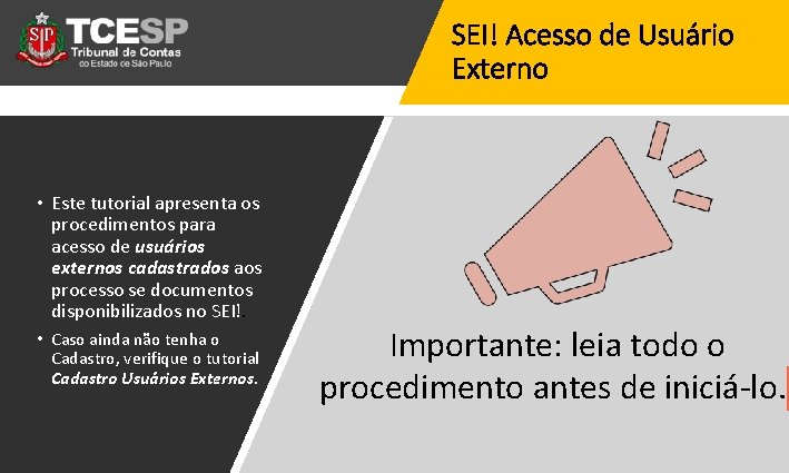 SEI! Acesso de Usuário Externo • Este tutorial apresenta os procedimentos para acesso de