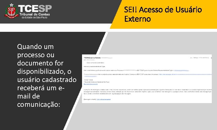 SEI! Acesso de Usuário Externo Quando um processo ou documento for disponibilizado, o usuário