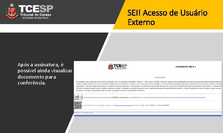 SEI! Acesso de Usuário Externo Após a assinatura, é possível ainda visualizar o documento