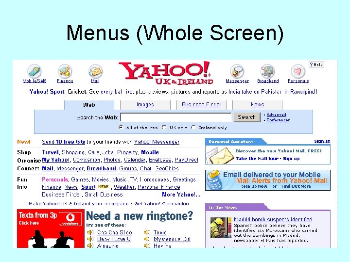 Menus (Whole Screen) 