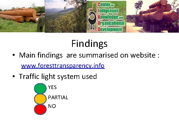 Findings • Main findings are summarised on website : www. foresttransparency. info • Traffic