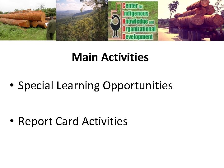 Main Activities • Special Learning Opportunities • Report Card Activities 