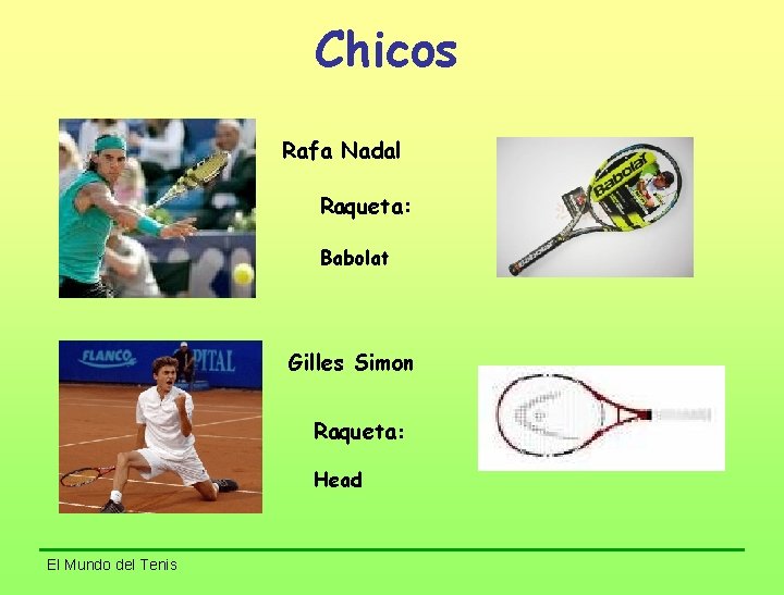 Chicos Rafa Nadal Raqueta: Babolat Gilles Simon Raqueta: Head El Mundo del Tenis 