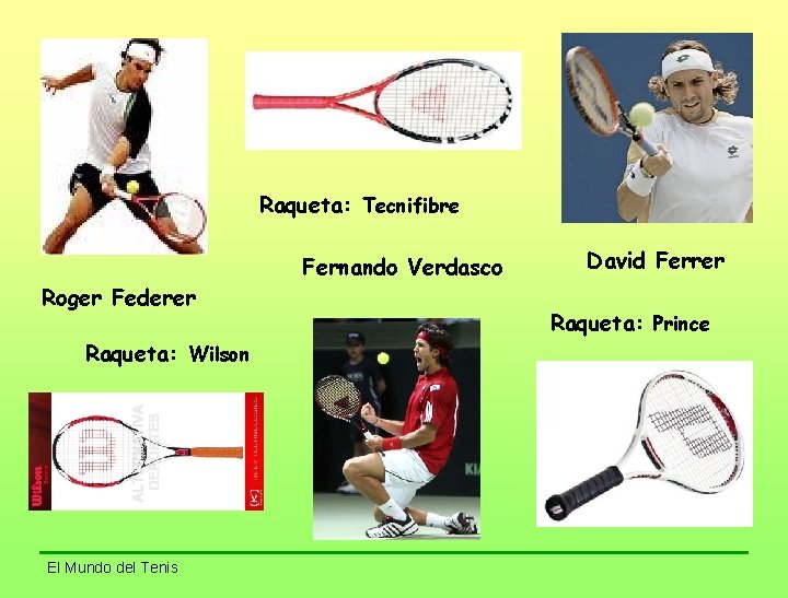 Raqueta: Tecnifibre Fernando Verdasco Roger Federer Raqueta: Wilson El Mundo del Tenis David Ferrer