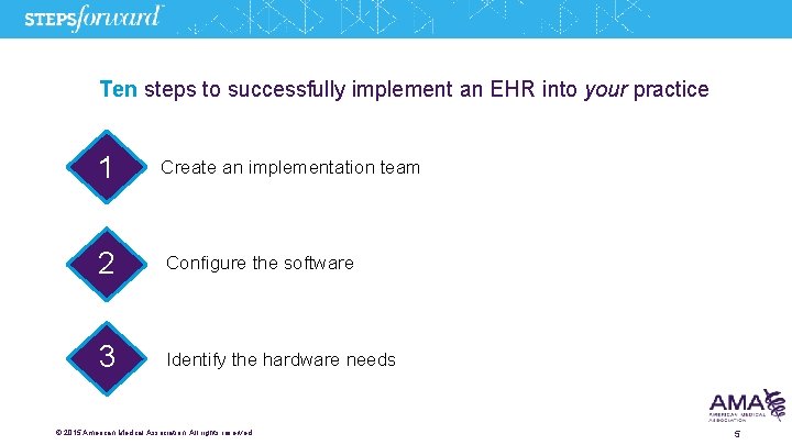 Ten steps to successfully implement an EHR into your practice 1 Create an implementation