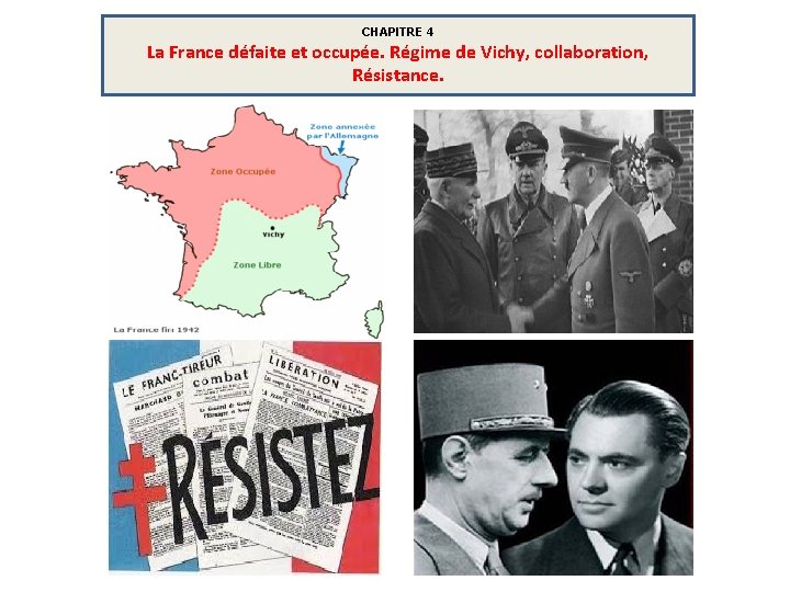 CHAPITRE 4 La France défaite et occupée. Régime de Vichy, collaboration, Résistance. 