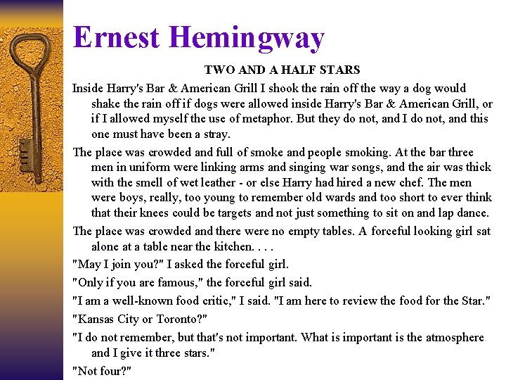 Ernest Hemingway TWO AND A HALF STARS Inside Harry's Bar & American Grill I