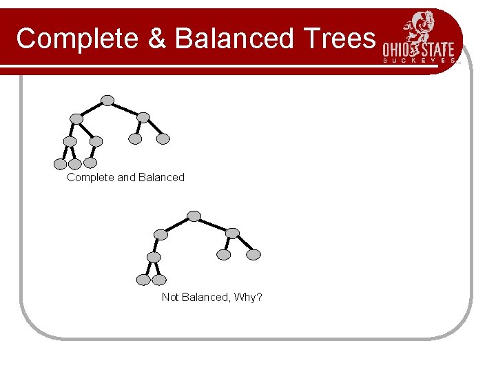 Complete & Balanced Trees Complete and Balanced Not Balanced, Why? 