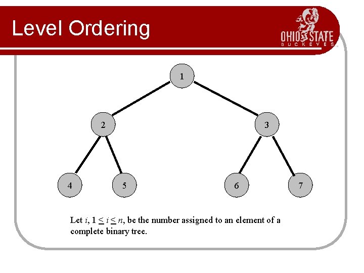 Level Ordering 1 2 4 3 5 6 Let i, 1 < i <