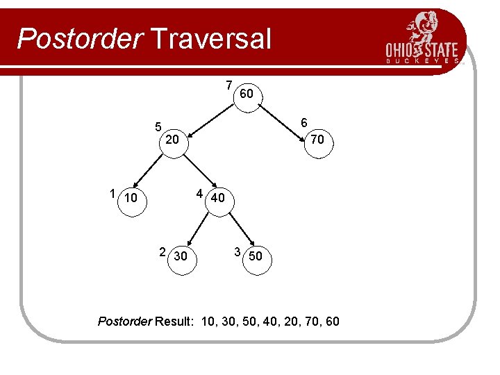 Postorder Traversal 7 5 60 6 20 1 10 70 4 40 2 30