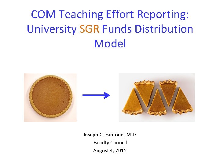 COM Teaching Effort Reporting: University SGR Funds Distribution Model Joseph C. Fantone, M. D.