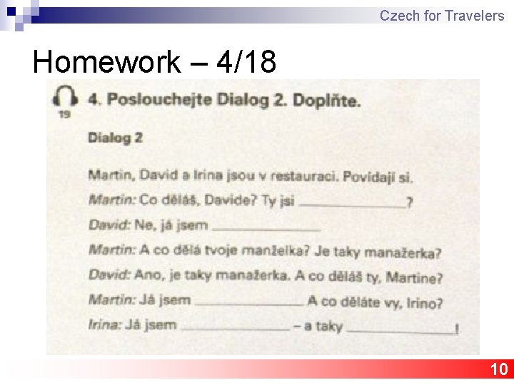 Czech for Travelers Homework – 4/18 10 