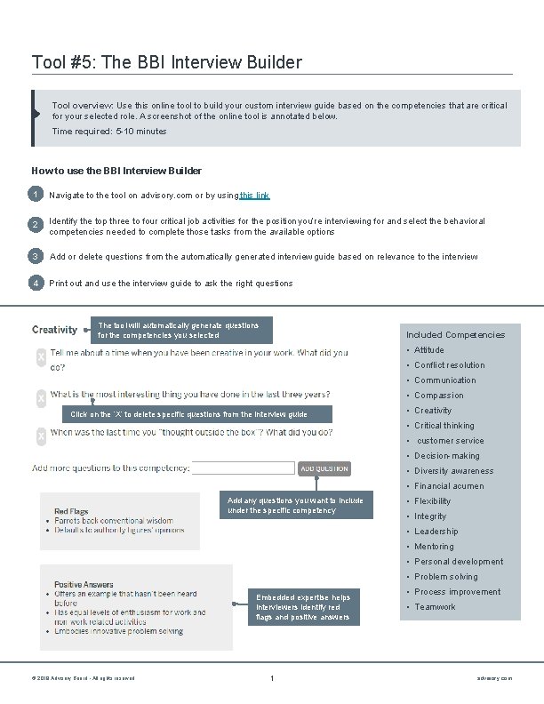 Tool #5: The BBI Interview Builder Tool overview: Use this online tool to build