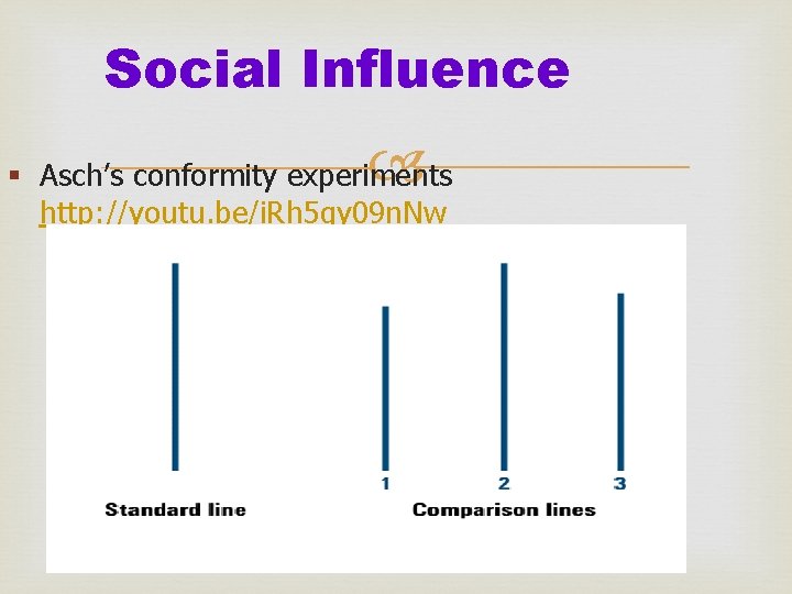 Social Influence § Asch’s conformity experiments http: //youtu. be/i. Rh 5 qy 09 n.