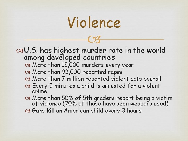 Violence U. S. has highest murder rate in the world among developed countries More