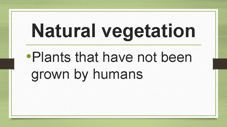 Natural vegetation • Plants that have not been grown by humans 