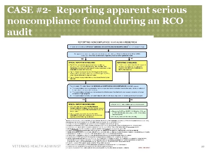 CASE #2 - Reporting apparent serious noncompliance found during an RCO audit VETERANS HEALTH