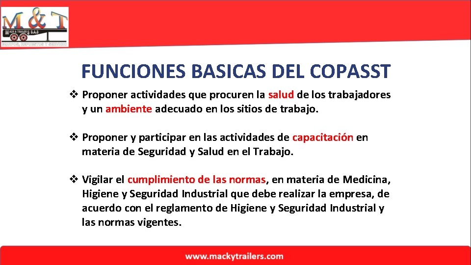 FUNCIONES BASICAS DEL COPASST v Proponer actividades que procuren la salud de los trabajadores