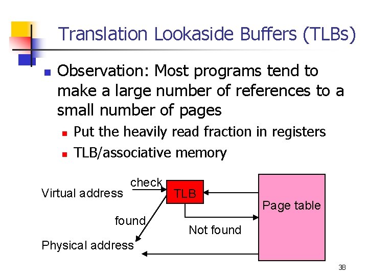 Translation Lookaside Buffers (TLBs) n Observation: Most programs tend to make a large number