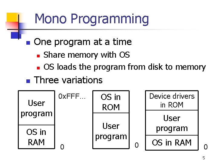 Mono Programming n One program at a time n n n Share memory with