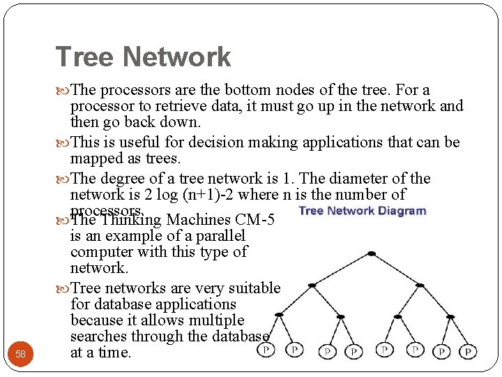 Tree Network The processors are the bottom nodes of the tree. For a 58