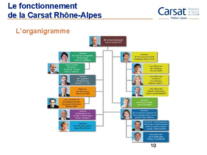 Le fonctionnement de la Carsat Rhône-Alpes L’organigramme 10 