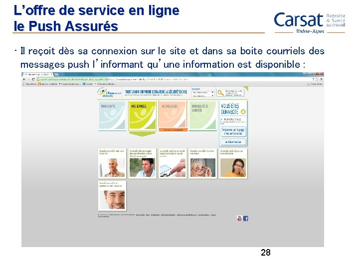 L’offre de service en ligne le Push Assurés • Il reçoit dès sa connexion