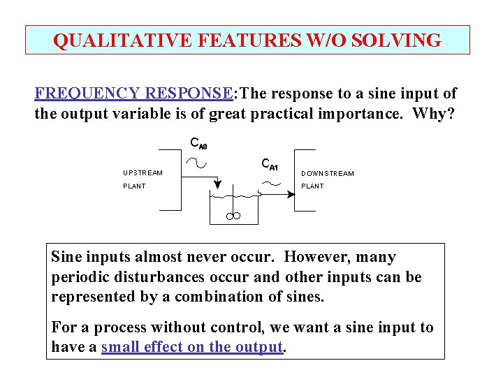 QUALITATIVE FEATURES W/O SOLVING FREQUENCY RESPONSE: The response to a sine input of the