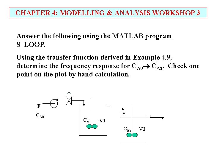 CHAPTER 4: MODELLING & ANALYSIS WORKSHOP 3 Answer the following using the MATLAB program