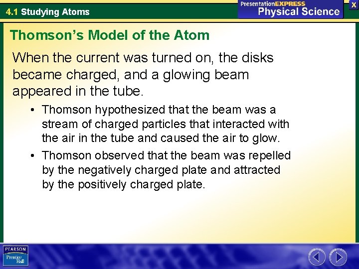 4. 1 Studying Atoms Thomson’s Model of the Atom When the current was turned