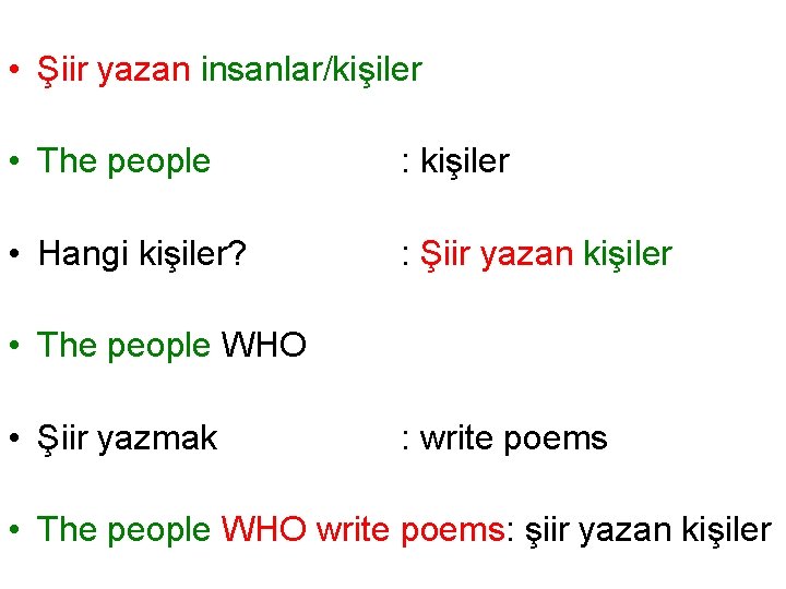  • Şiir yazan insanlar/kişiler • The people : kişiler • Hangi kişiler? :