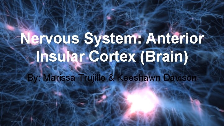 Nervous System: Anterior Insular Cortex (Brain) By: Marissa Trujillo & Keeshawn Davison 