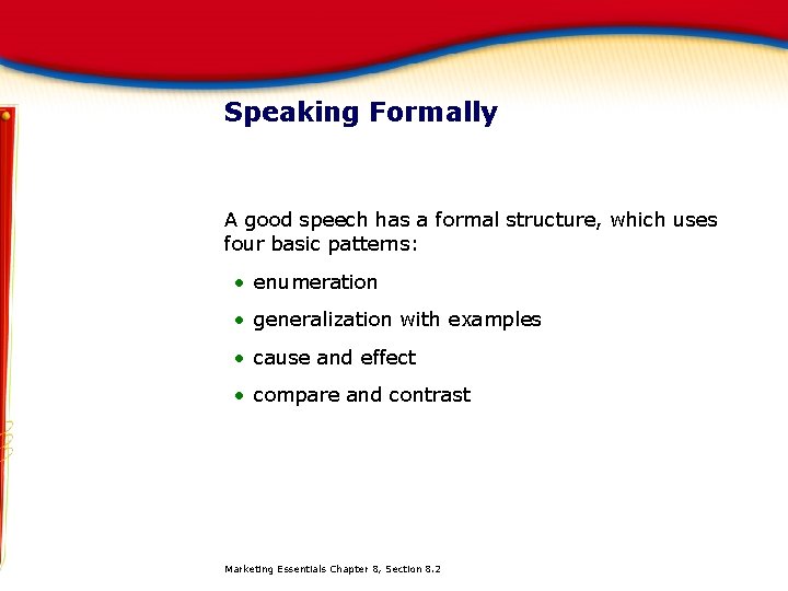 Speaking Formally A good speech has a formal structure, which uses four basic patterns: