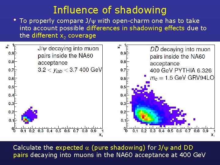  • Influence of shadowing To properly compare J/ with open-charm one has to