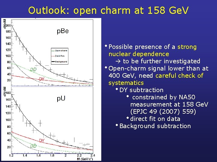 Outlook: open charm at 158 Ge. V • Possible presence of a strong nuclear