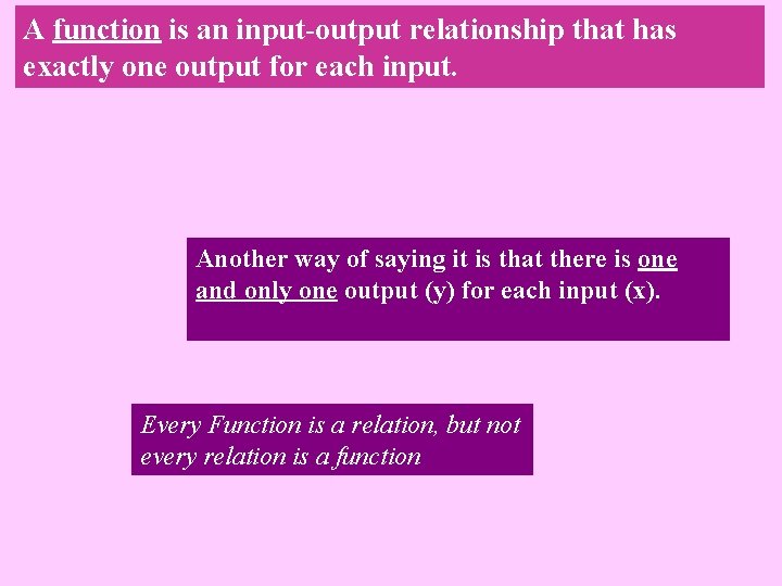 A function is an input-output relationship that has exactly one output for each input.