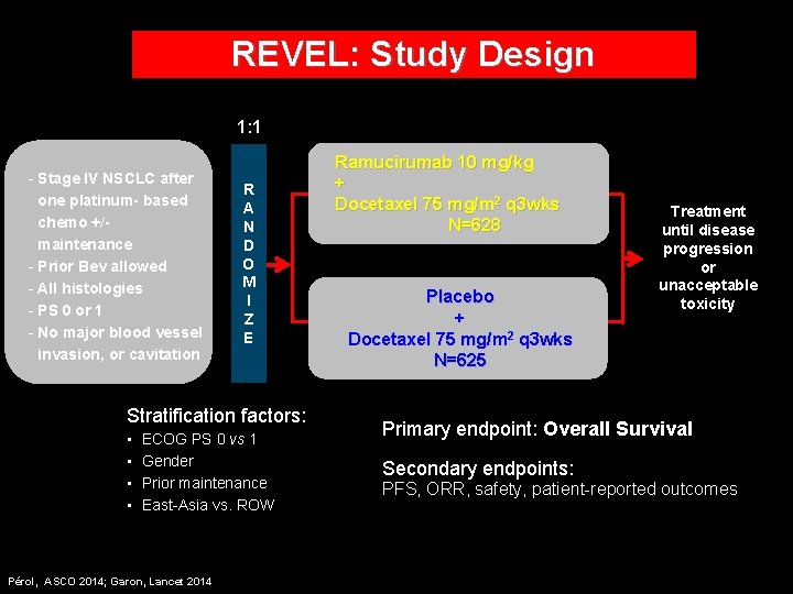 REVEL: Study Design 1: 1 - Stage IV NSCLC after one platinum- based chemo