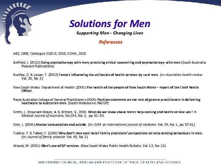 Solutions for Men Supporting Men - Changing Lives References ABS, 2008, Catalogue 3303. 0,