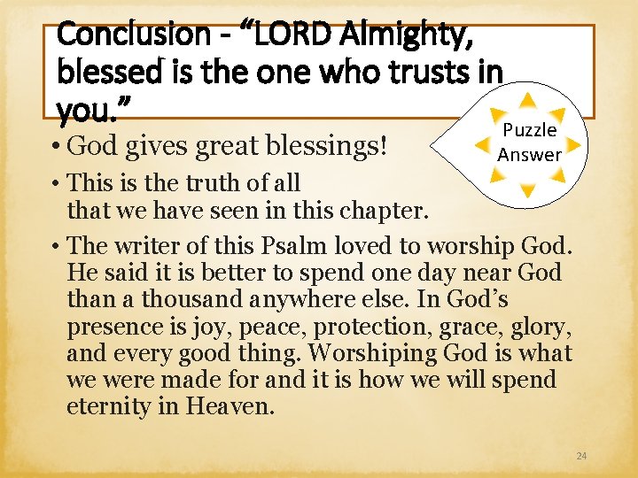 Conclusion - “LORD Almighty, blessed is the one who trusts in you. ” Puzzle