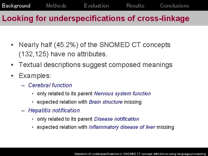 Background Methods Evaluation Results Conclusions Looking for underspecifications of cross-linkage • Nearly half (45.