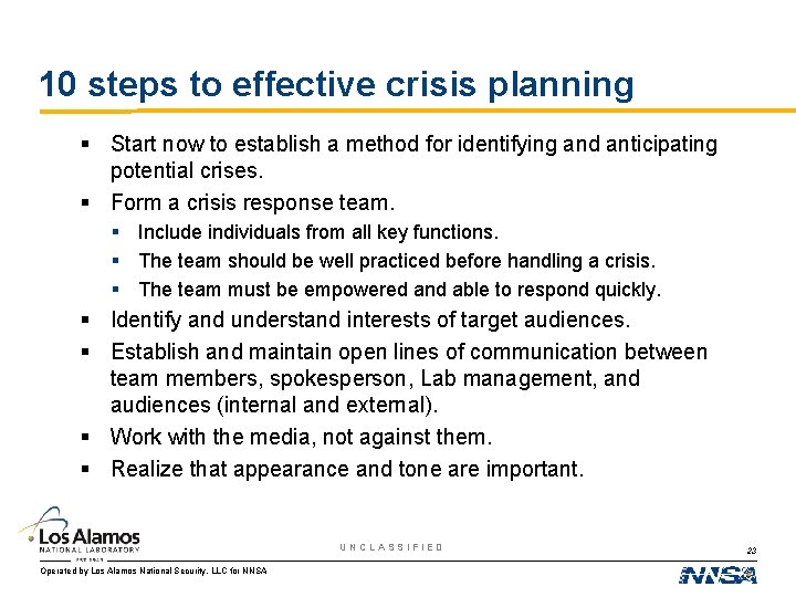 10 steps to effective crisis planning § Start now to establish a method for