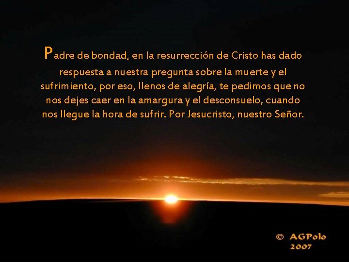 Padre de bondad, en la resurrección de Cristo has dado respuesta a nuestra pregunta