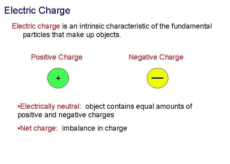 Electric Charge Electric charge is an intrinsic characteristic of the fundamental particles that make